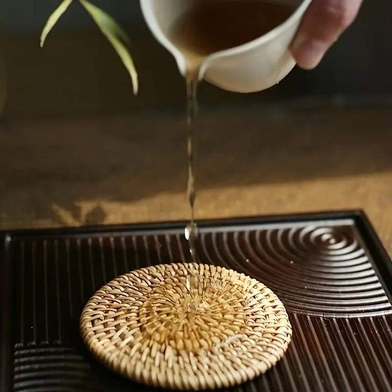 6pc Handcrafted Rattan and Bamboo Coaster Set